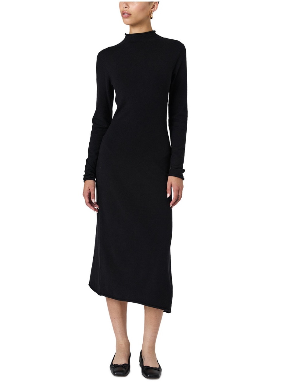 French Connection Black Midi Skirt with Asymmetric Hem